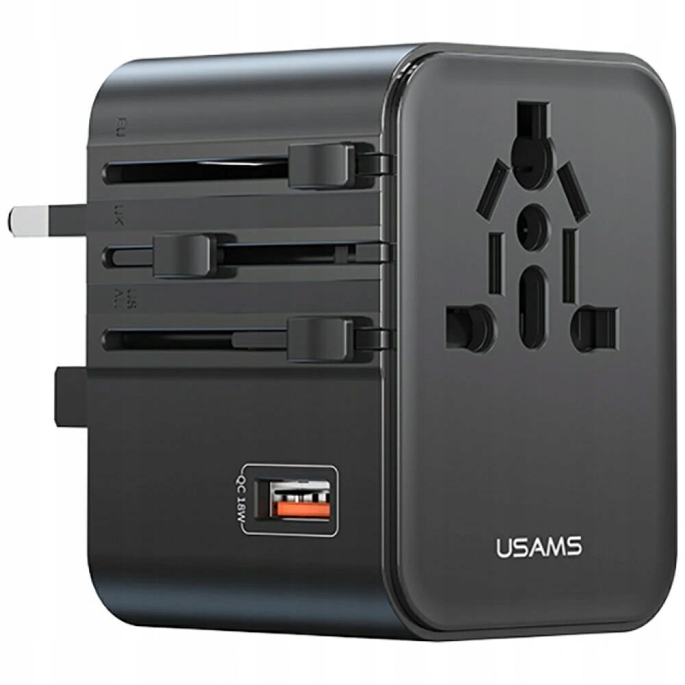 Síťová nabíječka Usams Travel Adapter 2xUSB-C 25W 4v1 Us/au/eu/uk černá