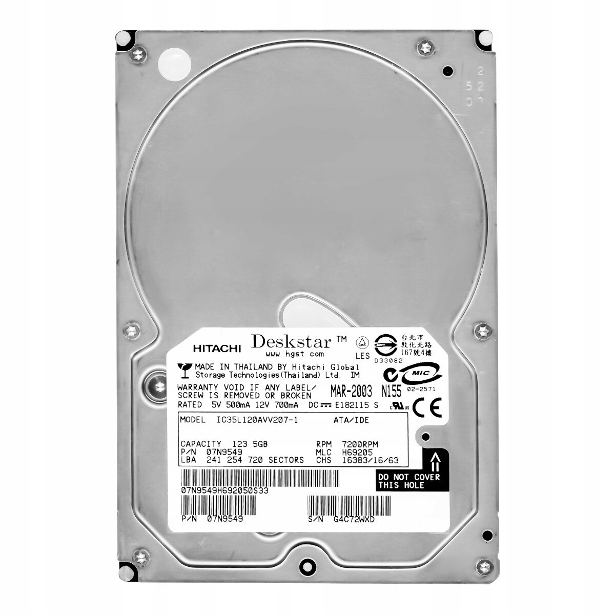 DeskStar 180GXP 123,5 Gb 7,2 kB 8 Mb Ata 3,5'' IC35L120AVV207-1