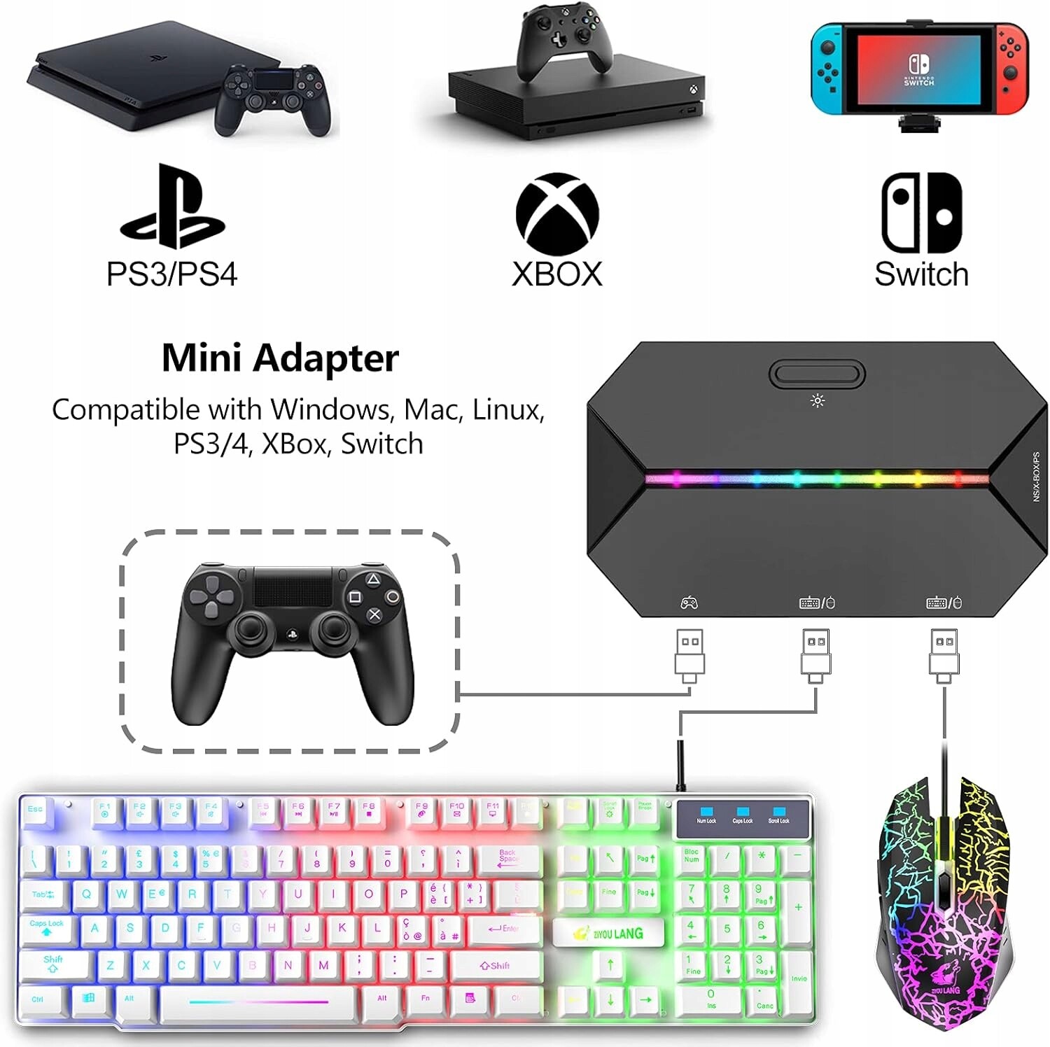 ZiYou Lang Sada mechanické klávesnice a myši Rgb pro PS4 xbox přepínač