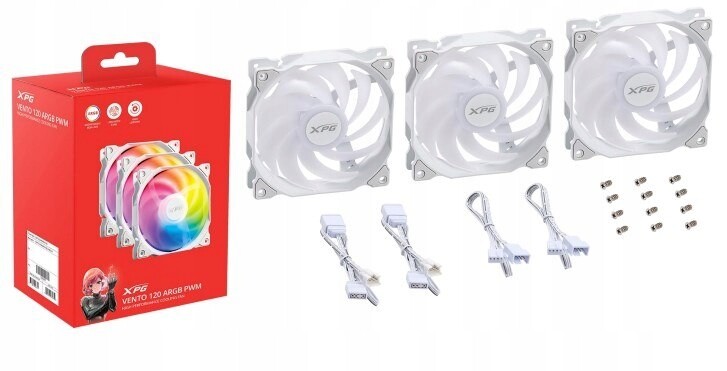 Xpg Vento 120 Argb Pwm Ventilátor pro počítačovou Skříň 12 cm bílý 3 ks