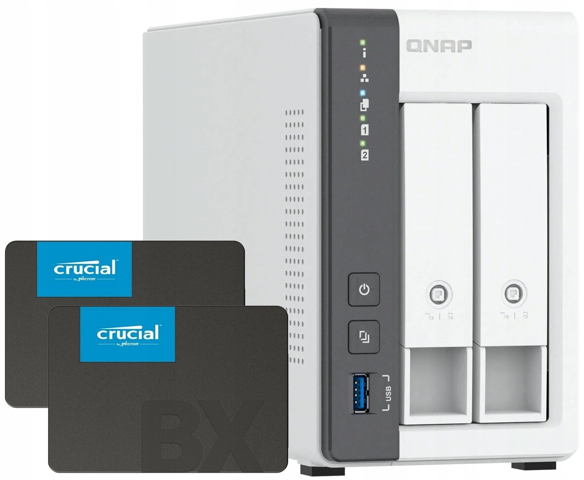 Nas server Qnap TS-216G 4GB Ram 8TB Ssd (2x4TB) Crucial BX500 2.5GbE Lan