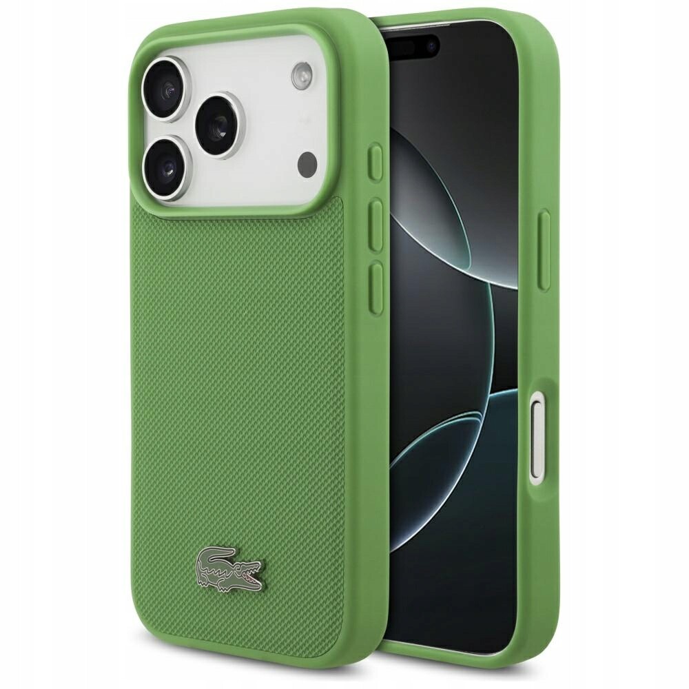 Pouzdro Lacoste Petit Pique Lacquer Logo MagSafe pro iPhone 17 Pro estragon