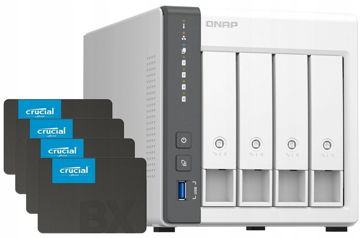 Nas server Qnap TS-433 4GB Ram 16TB Ssd (4x4TB) Crucial BX500 2.5GbE Lan