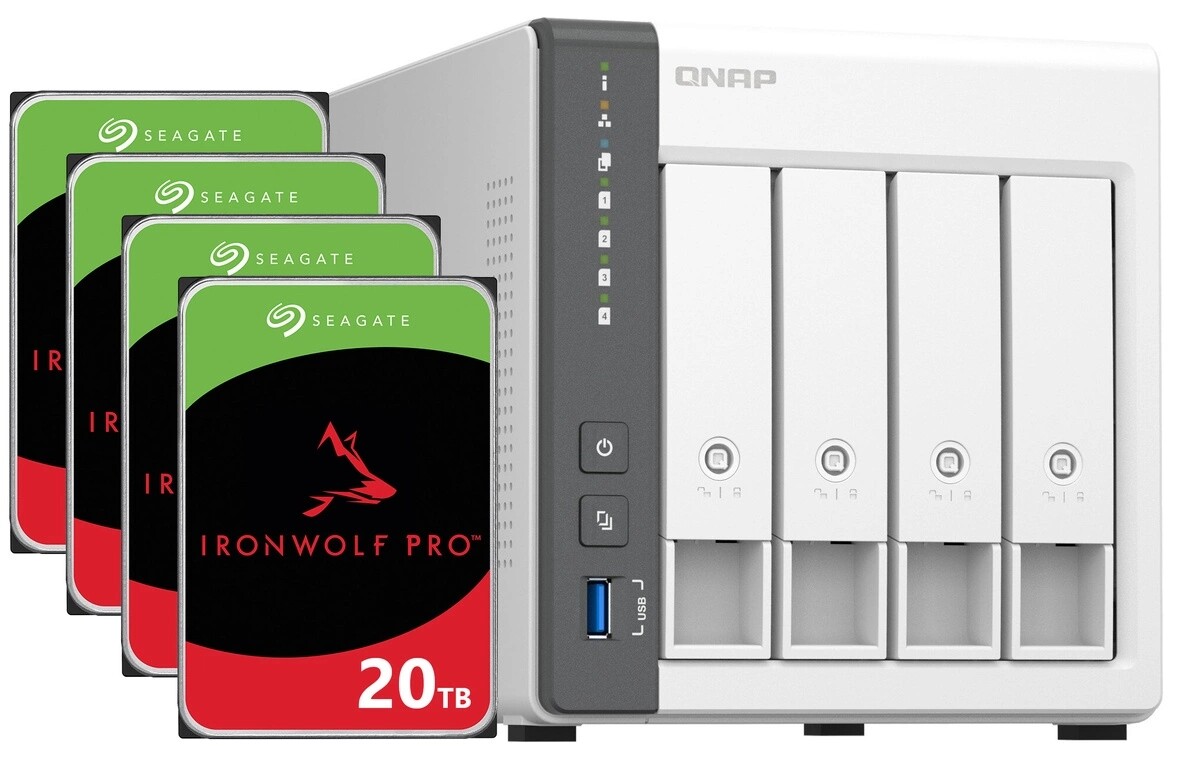 Nas server Qnap TS-433 4GB Ram 80TB Hdd (4x20TB) Seagate IronWolf Pro