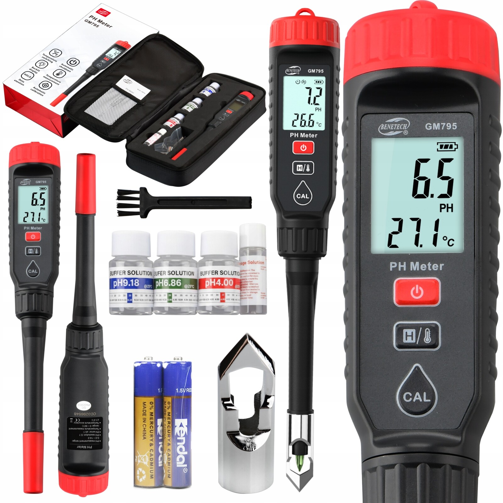 Tester Půdy Kapalin Kyselinoměřič pH a Teploty 2v1 Autokalibrace