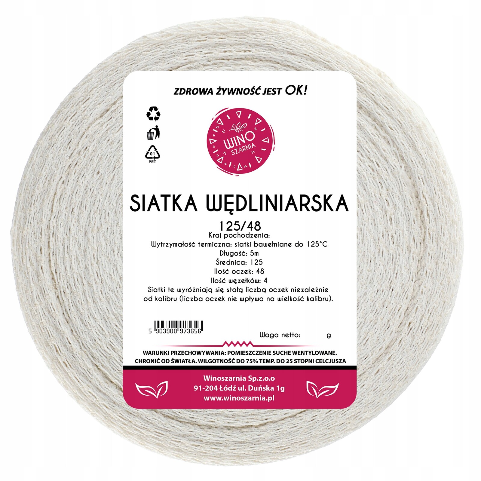 Uzenářská síťka na uzení masové šunky 125/48 50 m