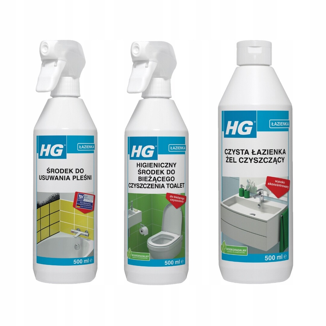 Hg čisticí prostředky chemie do koupelny profesionální sada 3 x 500 ml