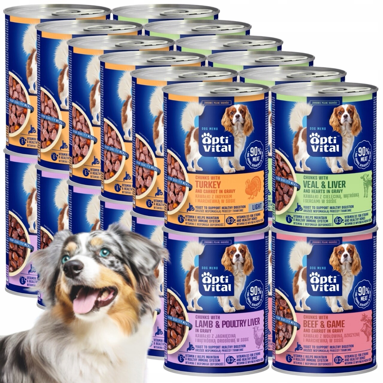 Vlhké Krmivo Pro Psy MIX Chutí V Omáčce Plechovka 24X415G Optivital Bez Obilovin