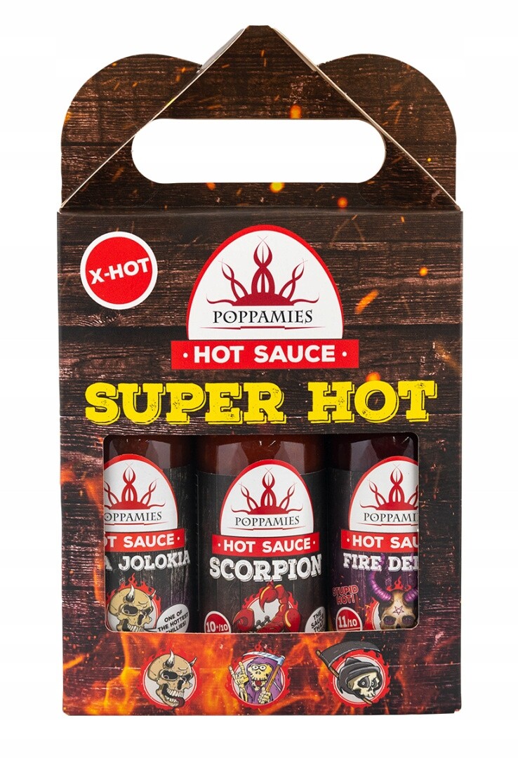 Sada chilli omáček Poppamies superhot, Megaostry! 3x150 ml