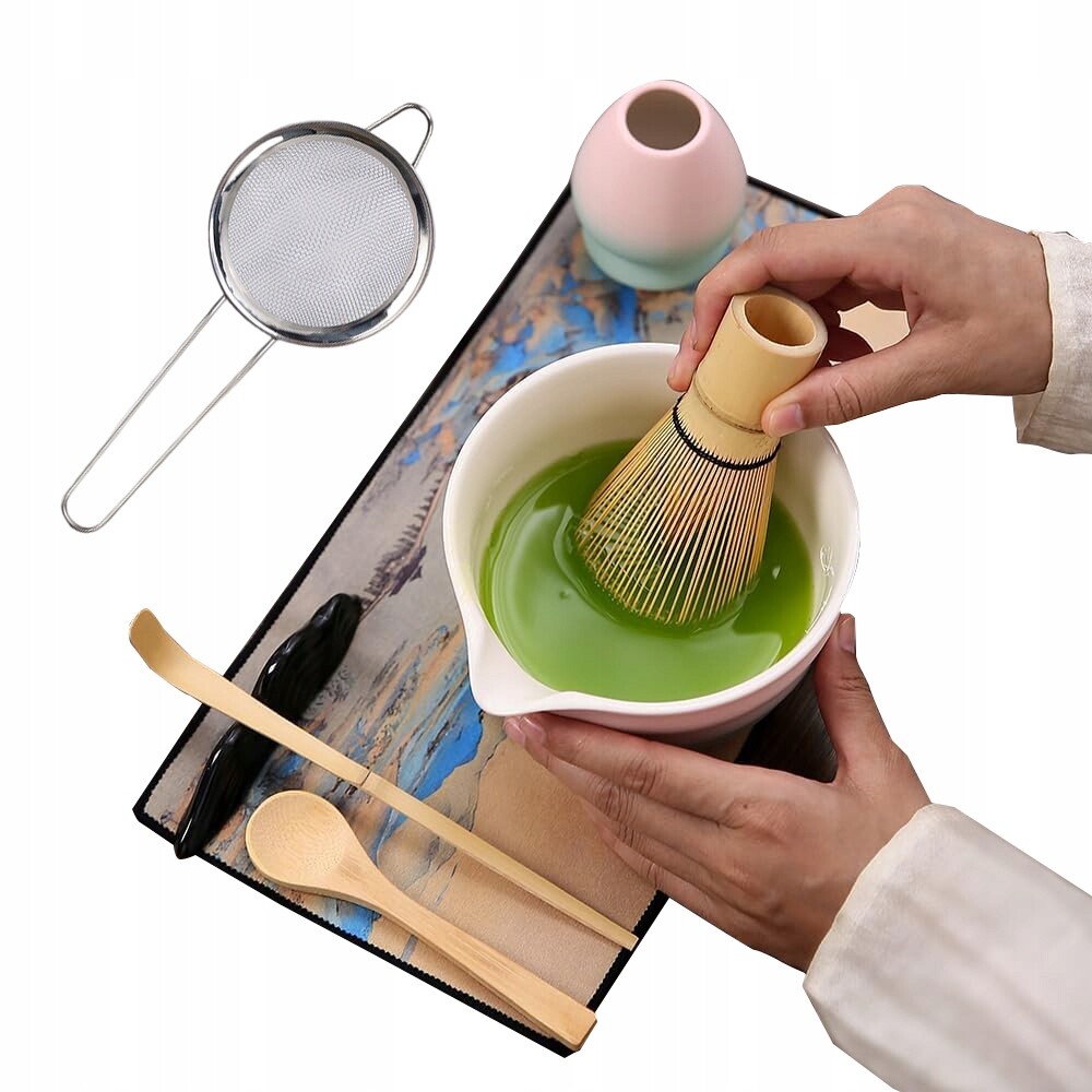 8 Ks Keramický Čajový Set Matcha Sada Gradient Růžová