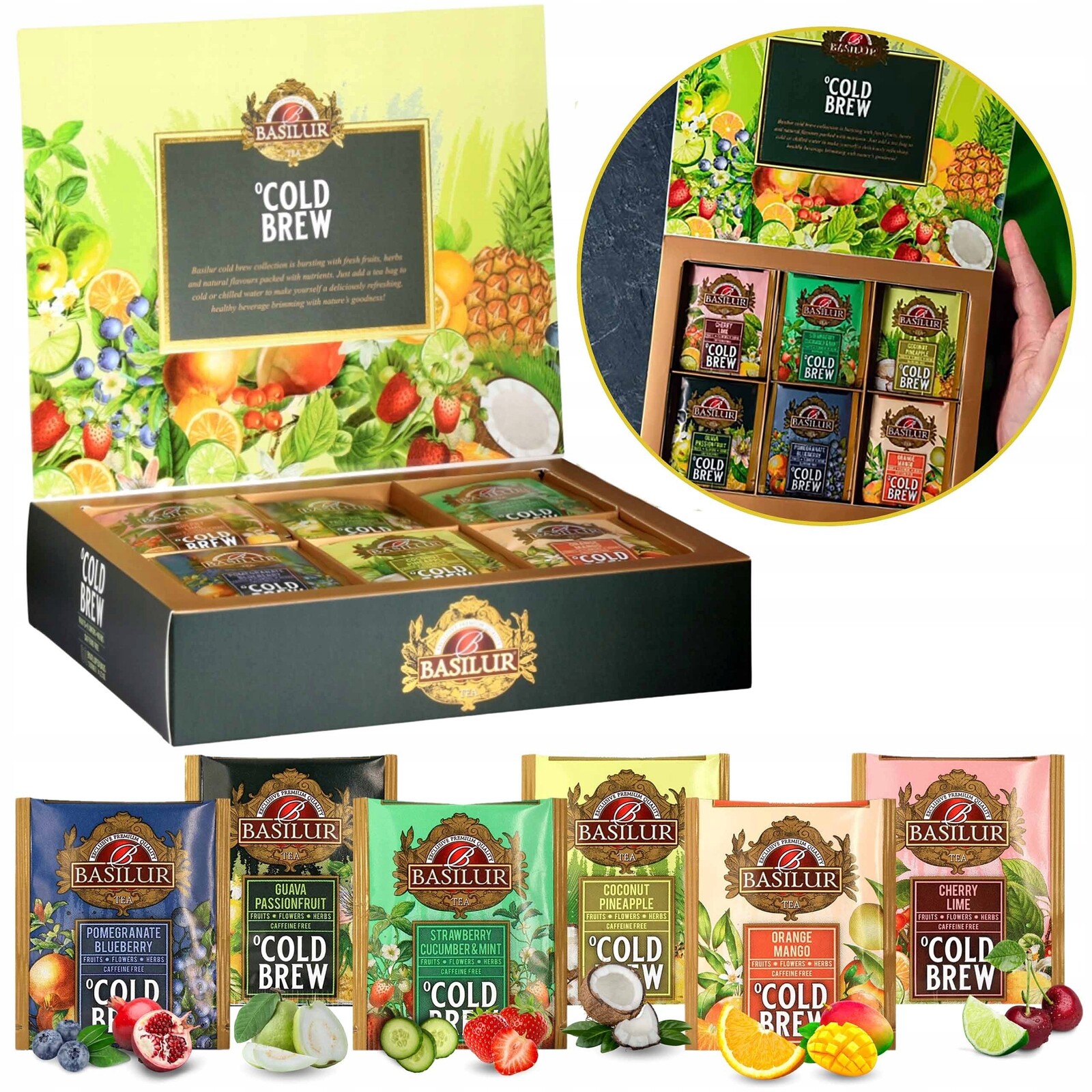 Basilur Cold Brew Směs bezkofeinových ovocných čajů 60 sáčků