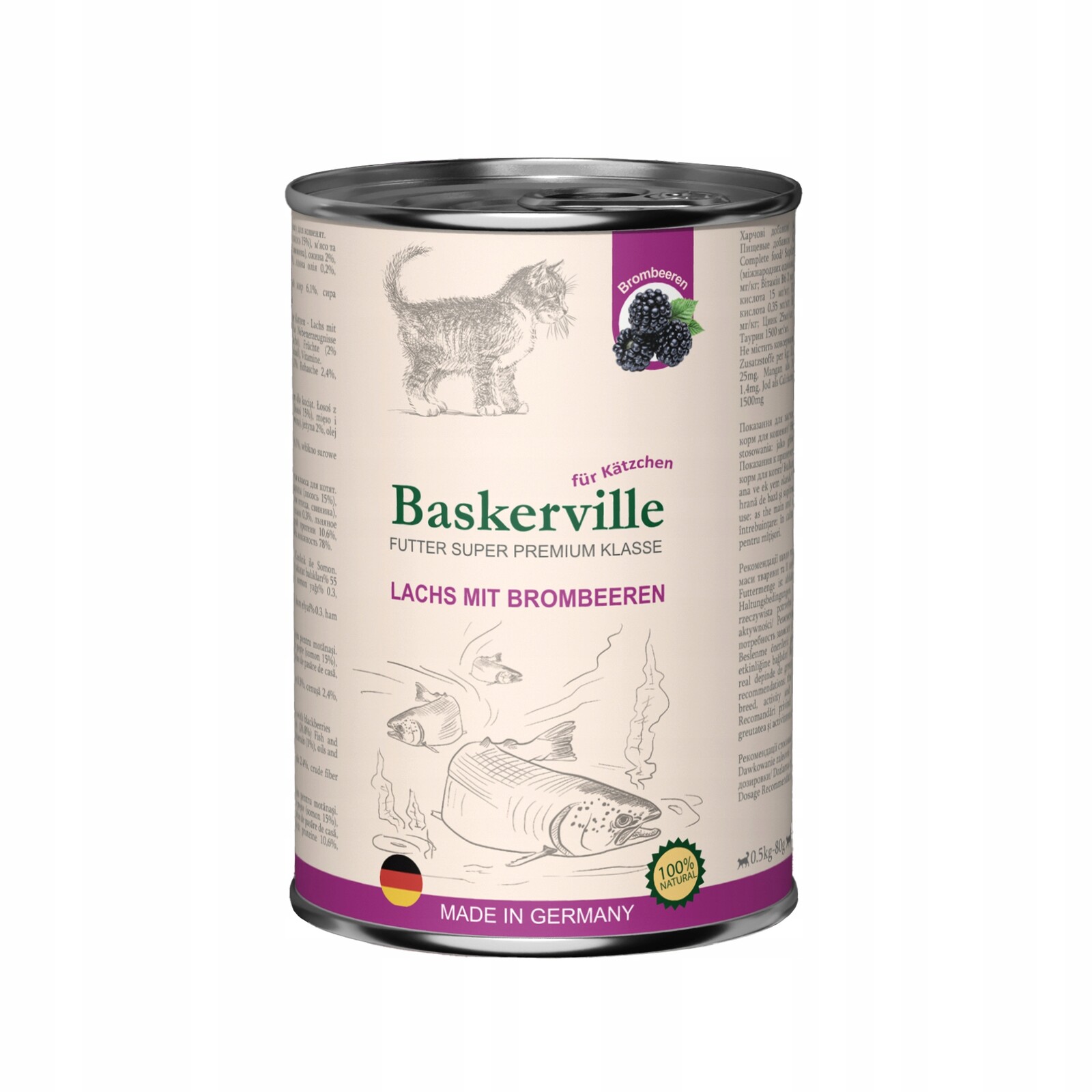 Baskerville Superprémiové vlhké krmivo pro kitten Losos Ostružina 12x400g