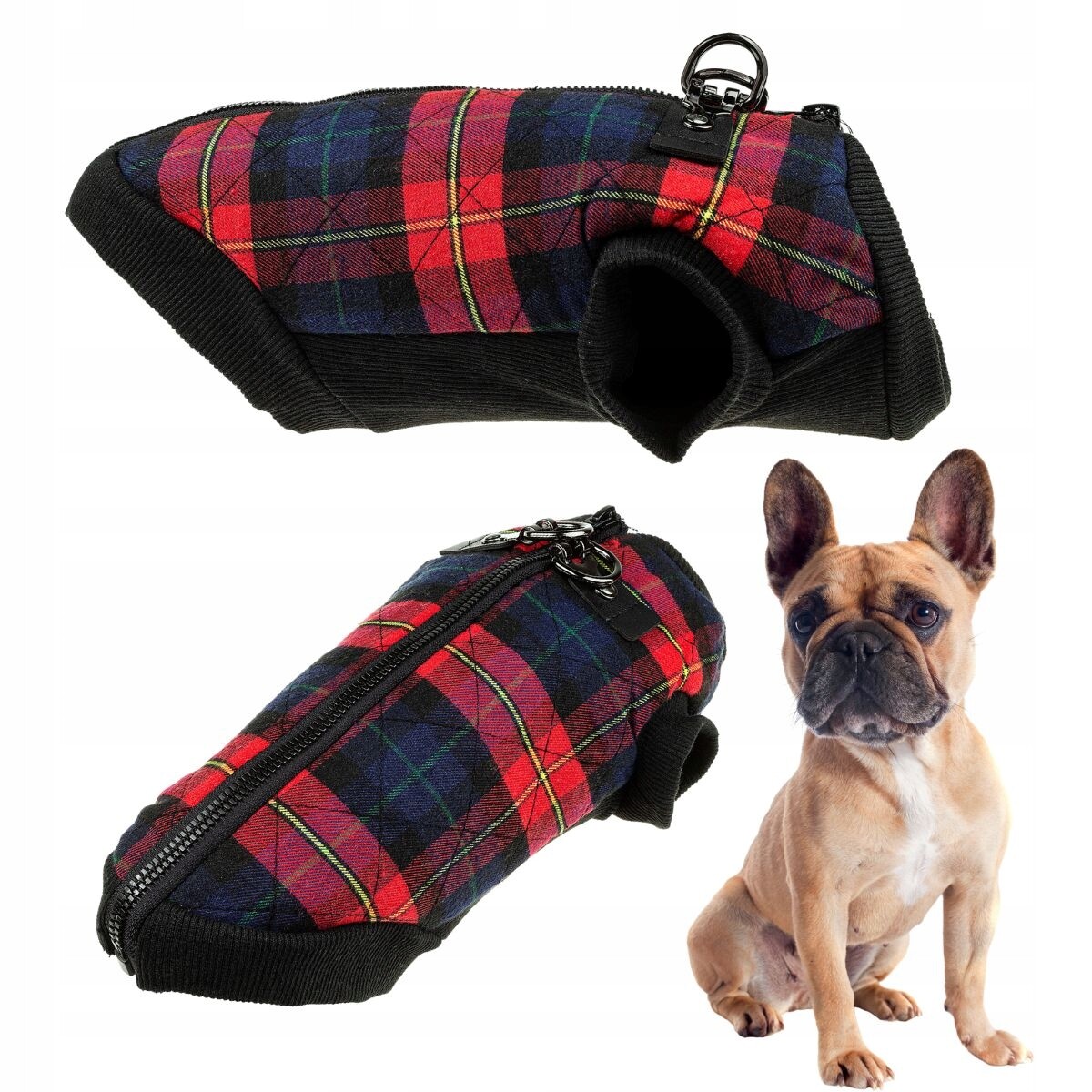 Oblečení pro psa na zimu kostkované Bundička Bomber pružná Buldoček L