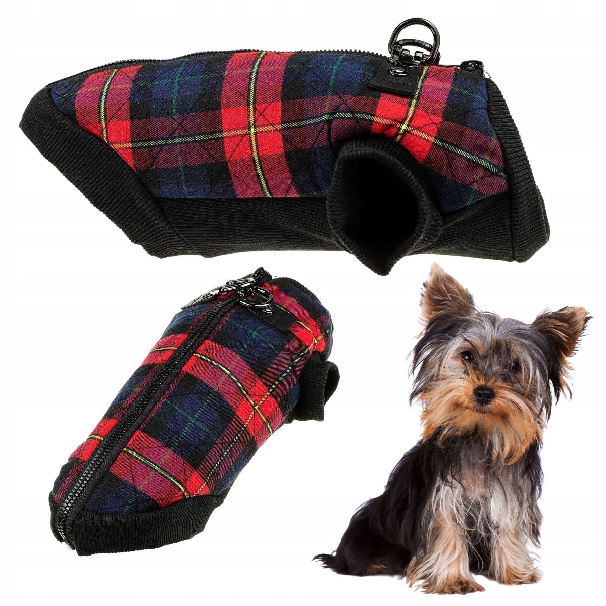 Oblečení pro psa na zimu s kostkovaným vzorem Bundtka Bomber pružná York S