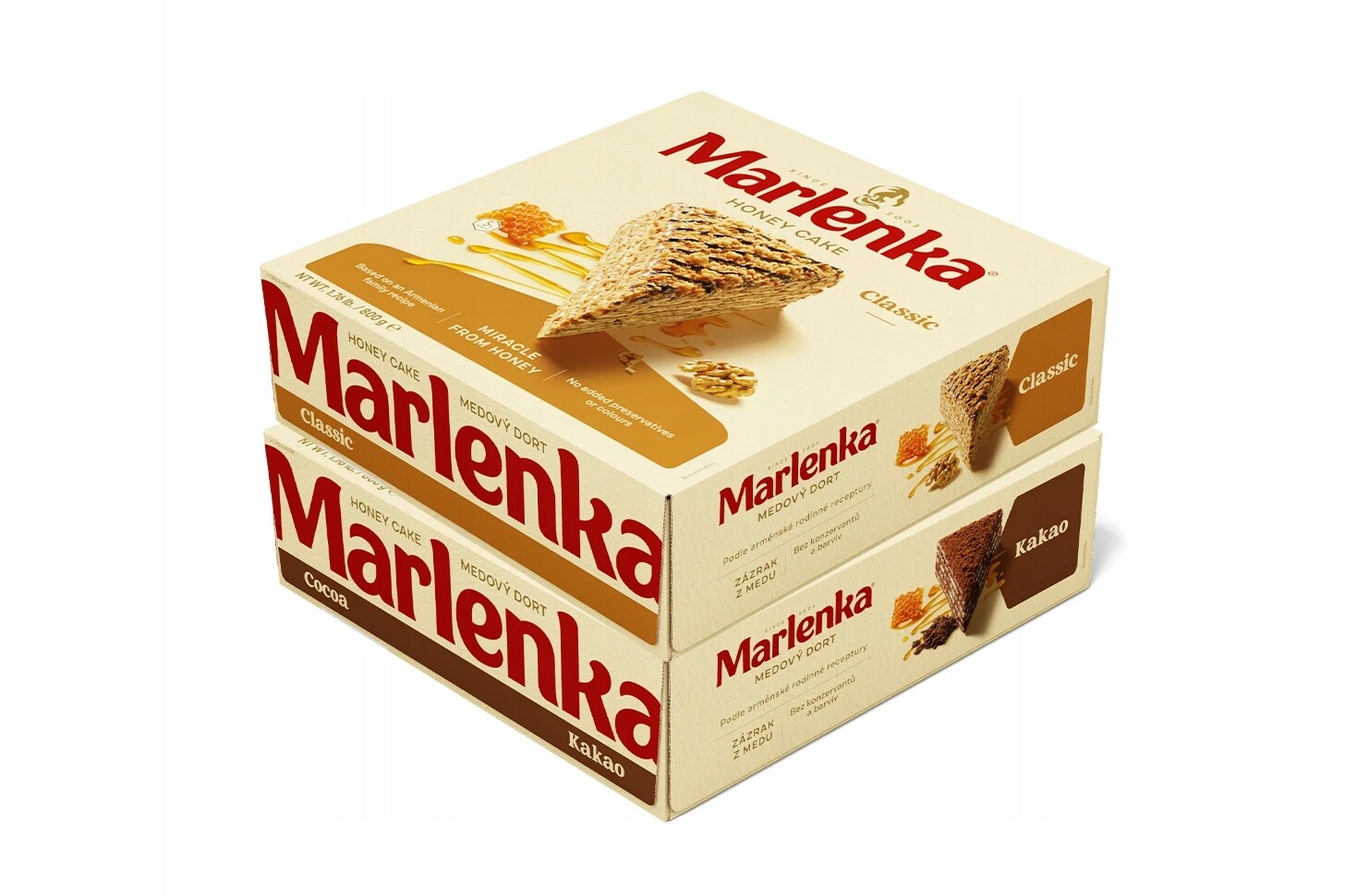 Marlenka Duopack Medový dort s vlašskými ořechy 800 g a Medový dort s kak