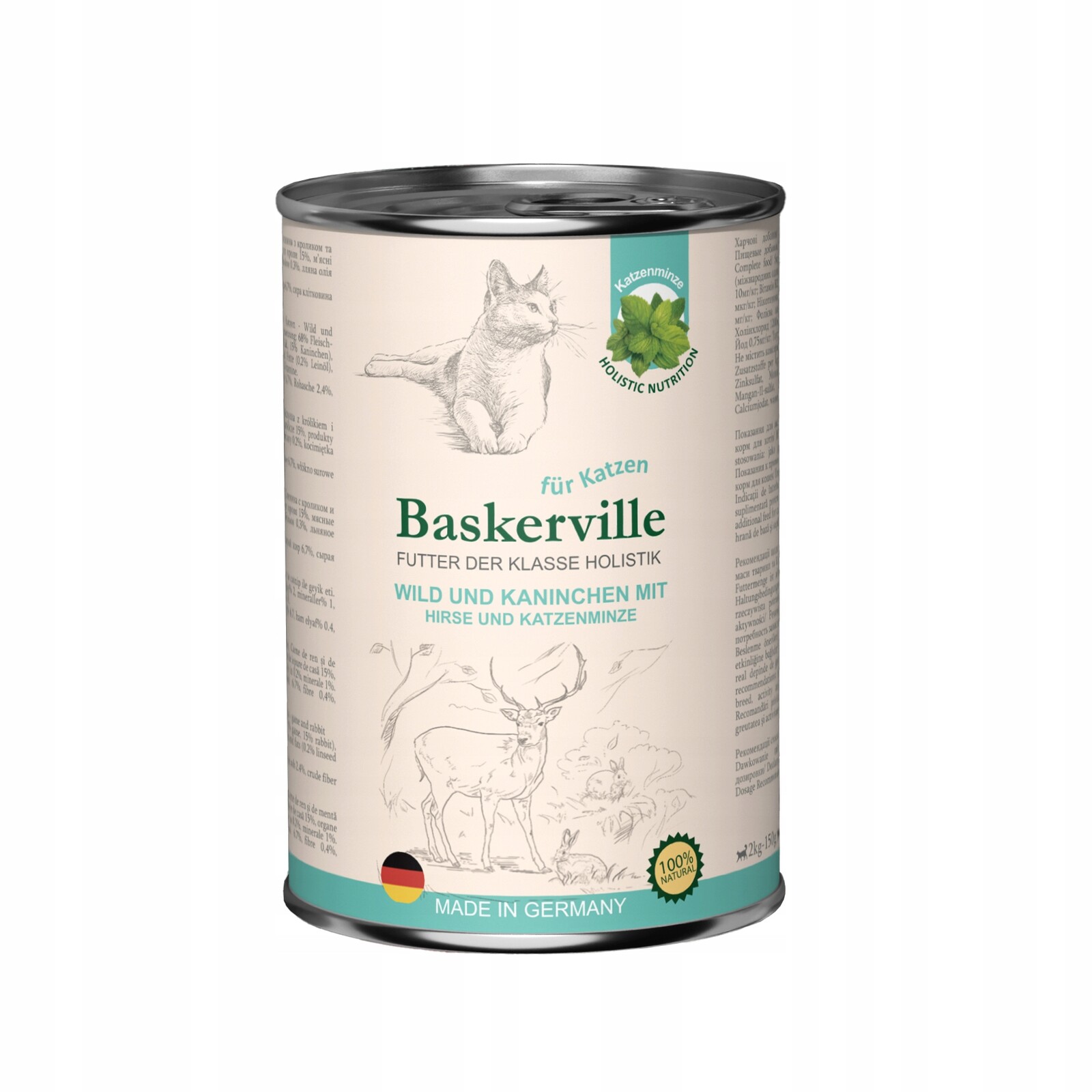 Baskerville Premium mokré krmivo pro kočky Adult Jelen Králík 12x400g