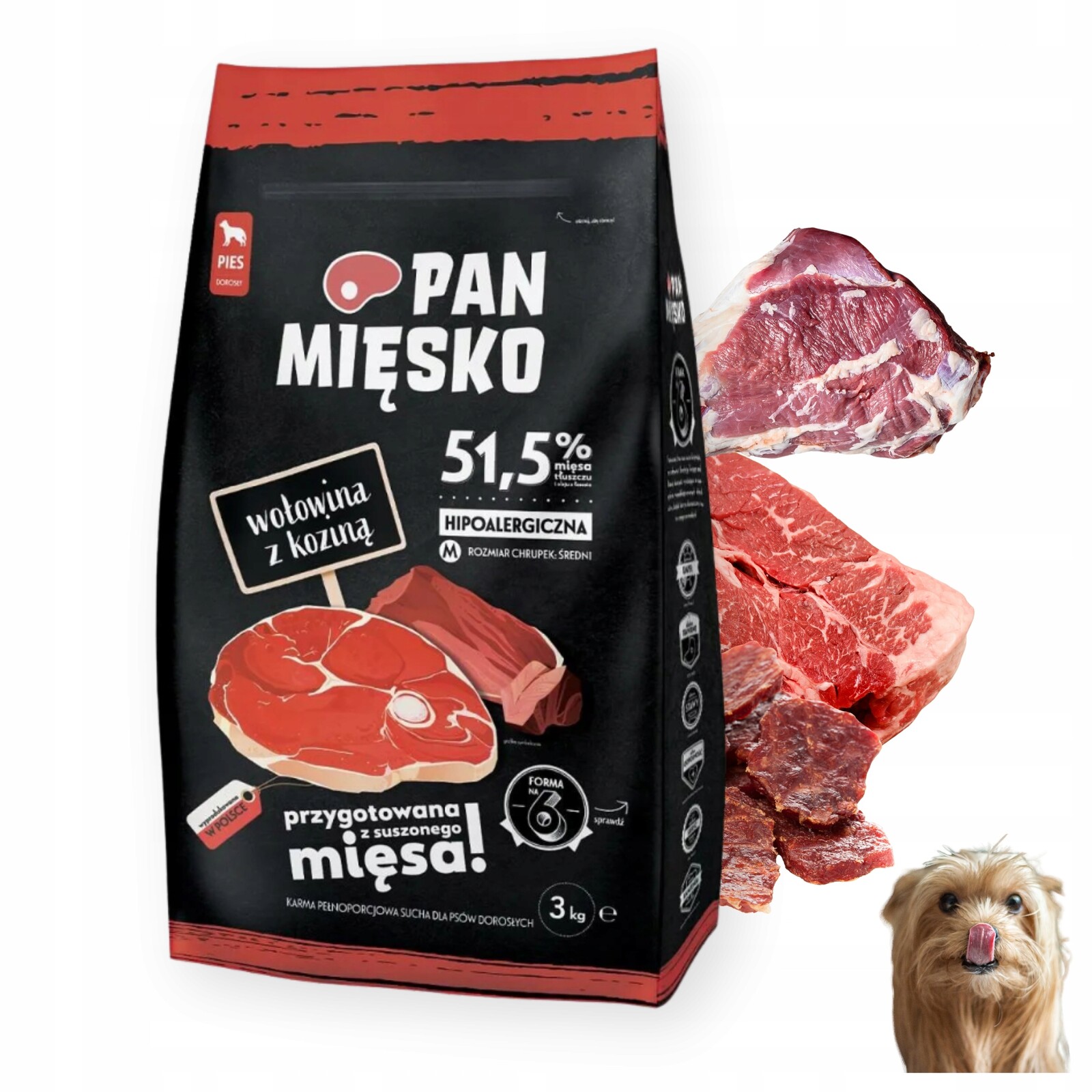 Suché Krmivo Pro Psy Pan Mięsko Kompletní Hovězí Maso S Kozím Masem 3 Kg Posiluje