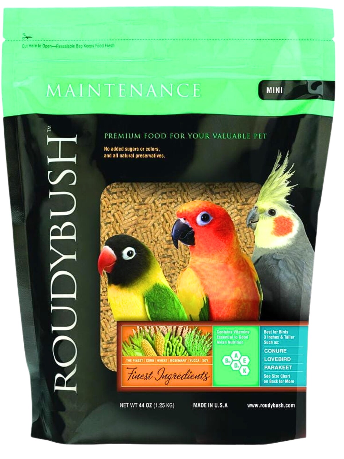 RoudyBush Maintenance Mini Přírodní granulát pro nymfy a jiné papoušky