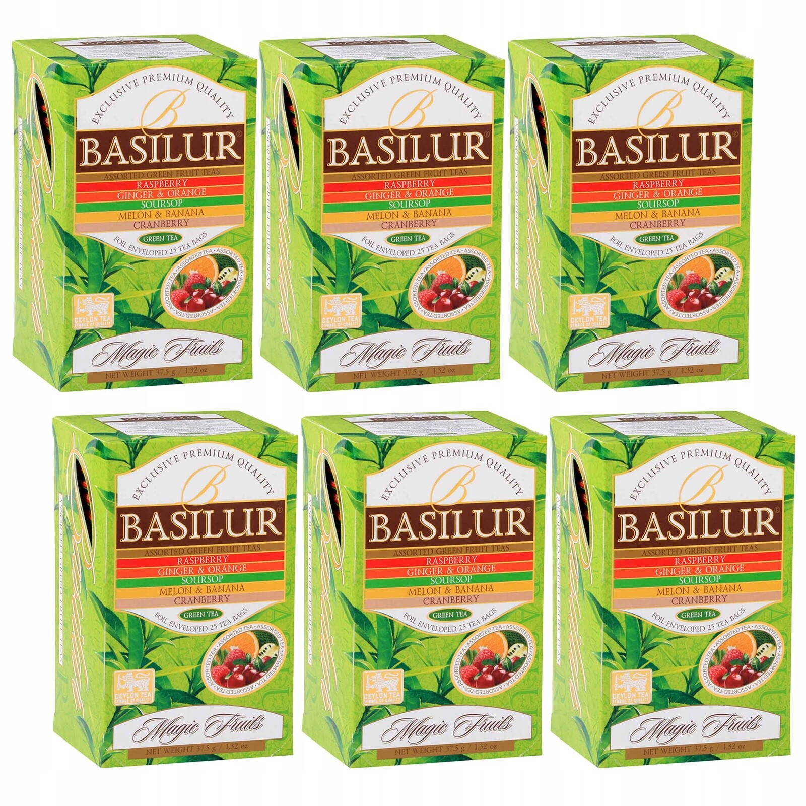 Basilur Fruit Infusions – Zelený čaj, 5 příchutí 25 x 1,5 g x 6