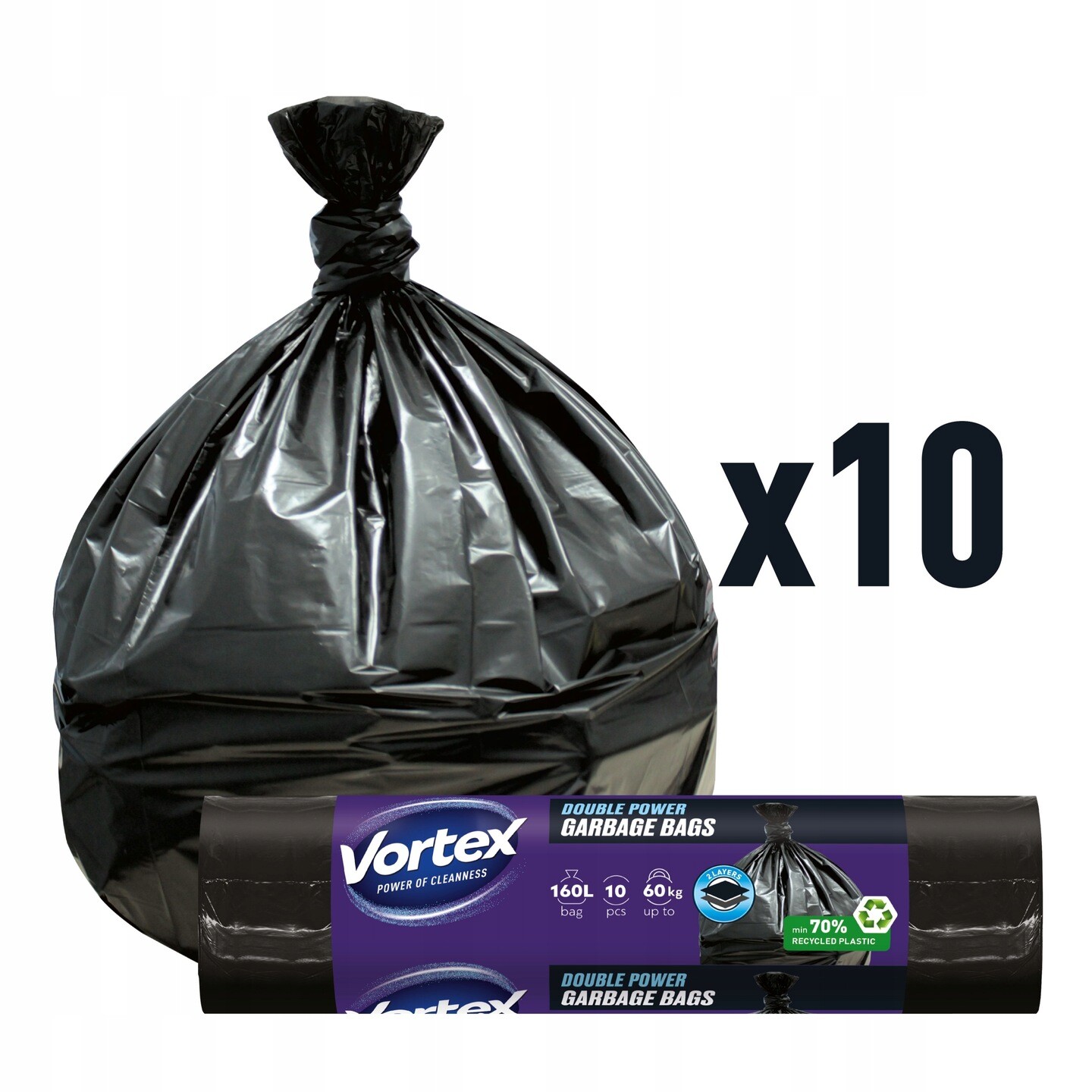 Vortex pytle na odpadky Hdpe 110x105 cm černé 160L/10 ks (10 ×10 ks)100 ks