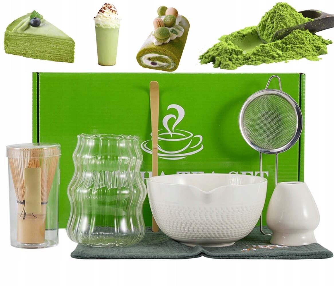 Sada Na Matchu 7V1 Keramická Šálek Metlička Čajová Lžička Matcha