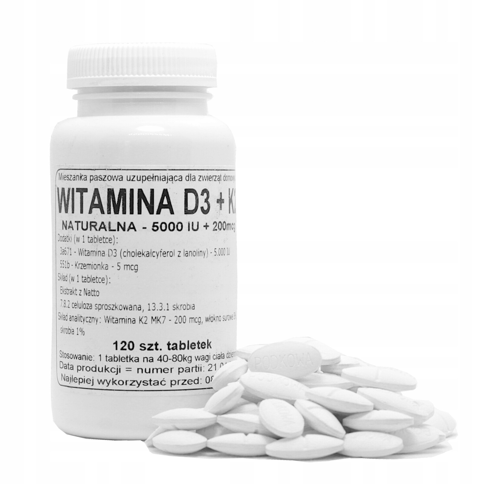 Vitamín D3 K2 5000 Iu 200mcg 120 kusů Podkowa