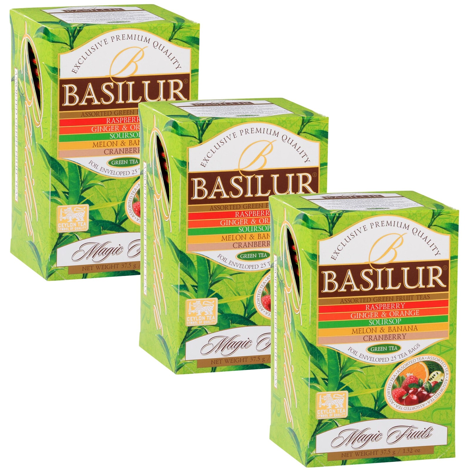 Basilur Fruit Infusions Zelený čaj, 5 příchutí 25 x 1,5 g x 3
