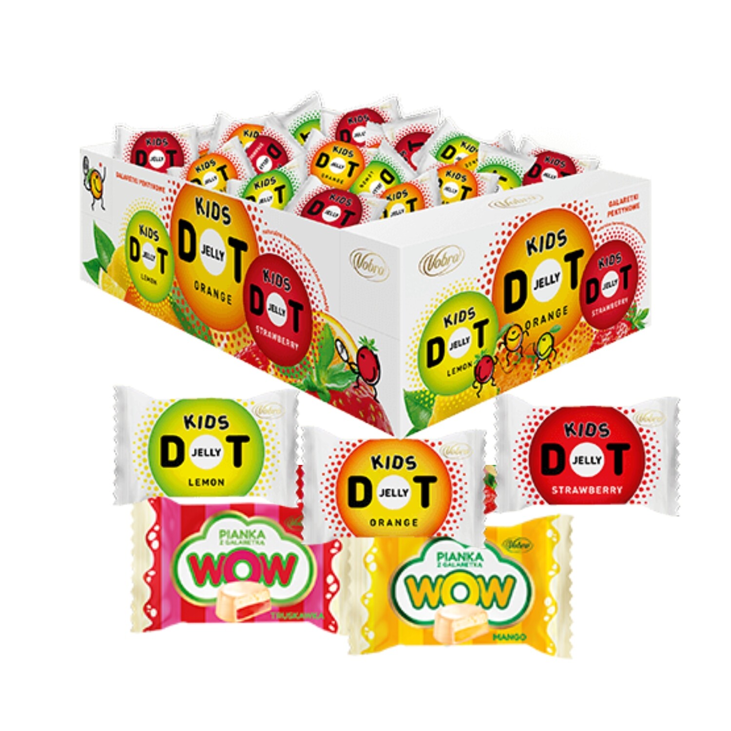 Cukr pěna Želé Mango & Jahoda Jelly Dot Pomeranč Citron 3kg Vobro