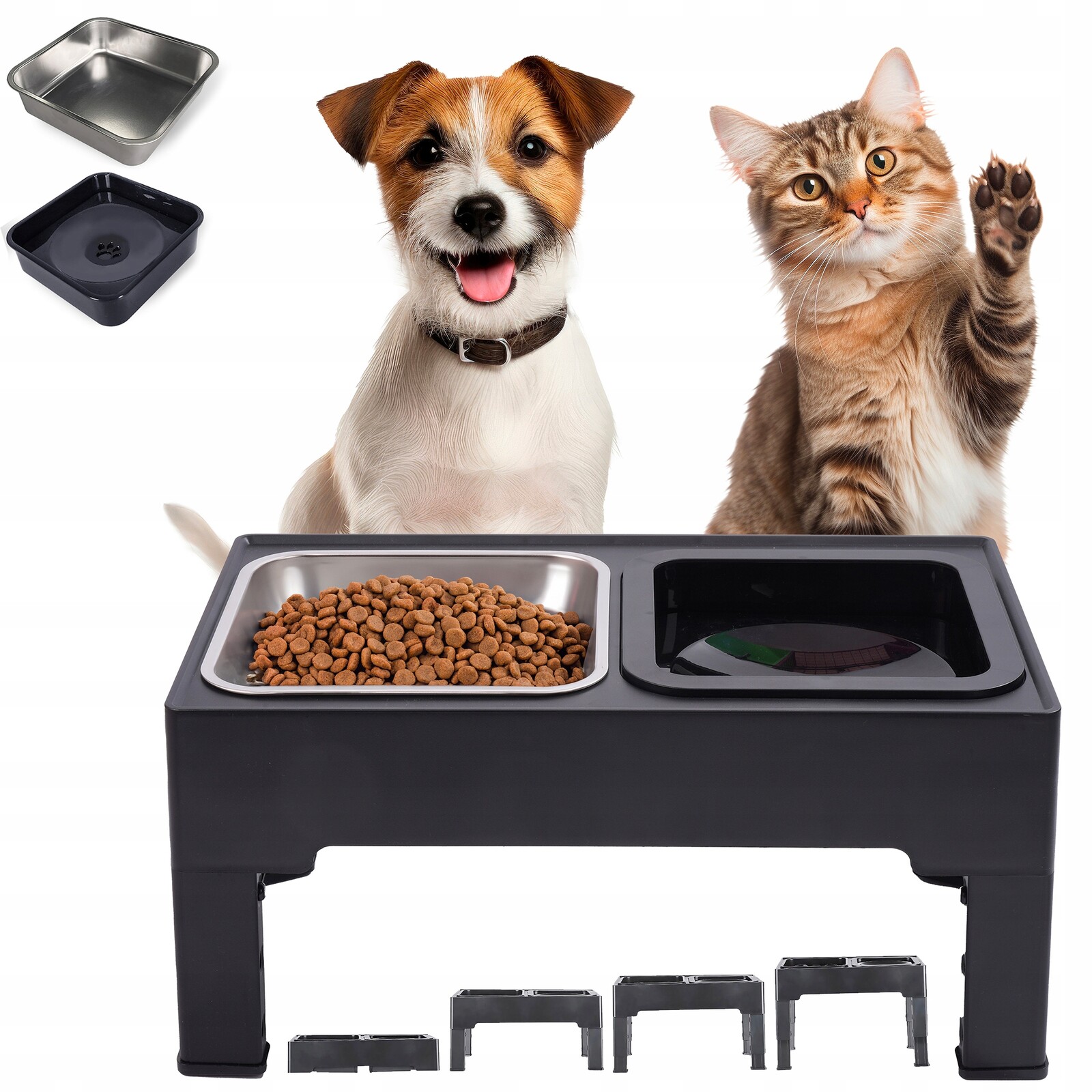 Sada 2 Misek Pro Psa Kočku Nerezová Ocel Nastavitelná Na Stojanku