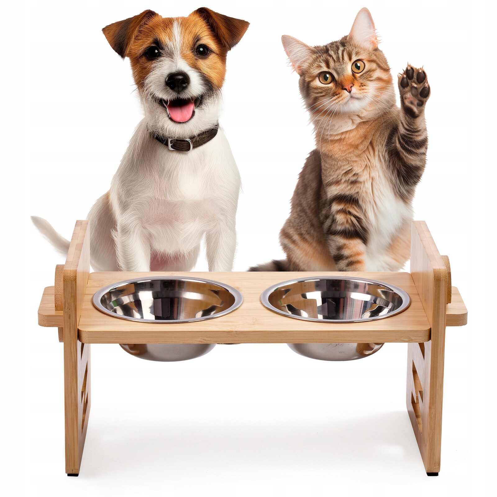 Sada 2 Misek Pro Psa Kočku S Nastavitelnou Výškou, Dřevěné Na Stojanu