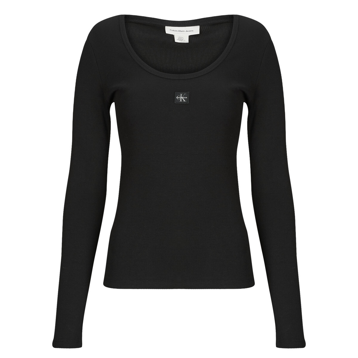 Calvin Klein Jeans  LS WOVEN LABEL 2X2 RIB SCOOP NEC  Černá