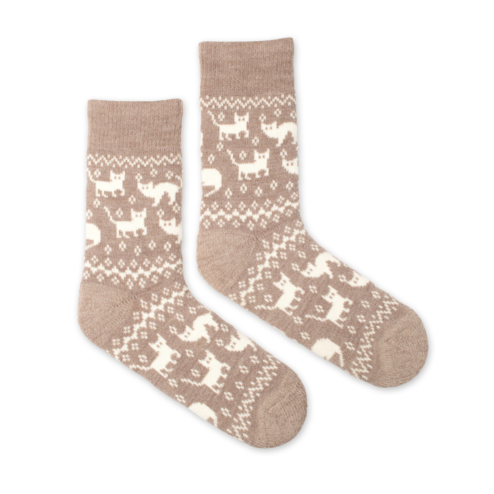 Vlněné ponožky Vlnáč Kočky béžové