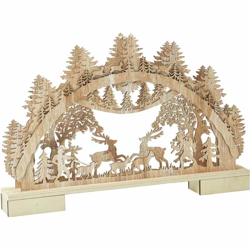 HOMESTYLING Vánoční dekorace s LED osvětlením 41 cm přírodní s jeleny KO-GML000090jele