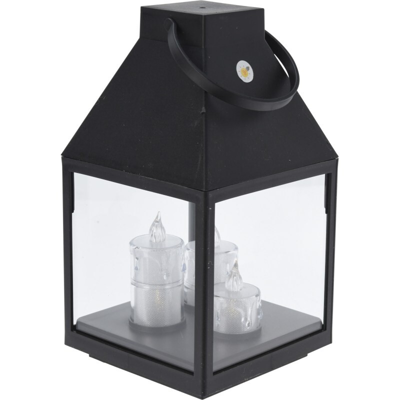 HOMESTYLING Lucerna černá s 3 LED svíčkami 25 cm KO-ANX000860