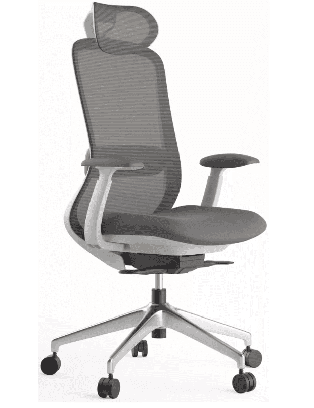 Kancelářská ergonomická židle BESSEL s podhlavníkem — síť, šedý plast, nosnost 120 kg, světle šedá