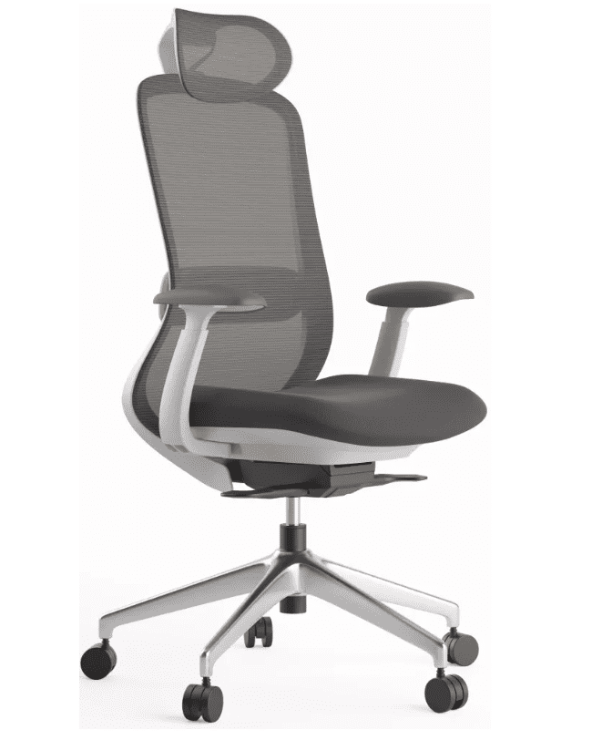 Kancelářská ergonomická židle BESSEL s podhlavníkem — síť, šedý plast, nosnost 120 kg, tmavě šedá