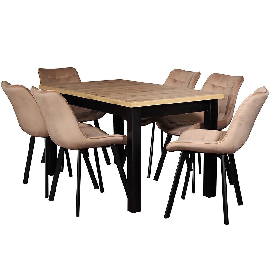 Jídelní set Mira 1 1+6 ST58 140x80+40 artisan/černá W174 béžová