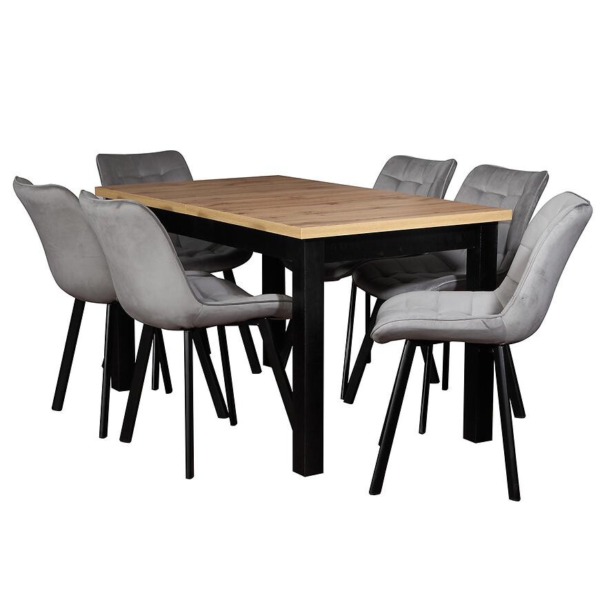 Jídelní set Mira 3 1+6 ST58 140x80+40 artisan/černá W174 šedá