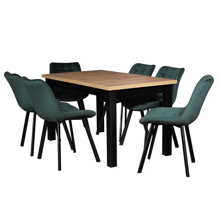 Jídelní set Mira 4 1+6 ST58 140x80+40 artisan/černá W174 zelená