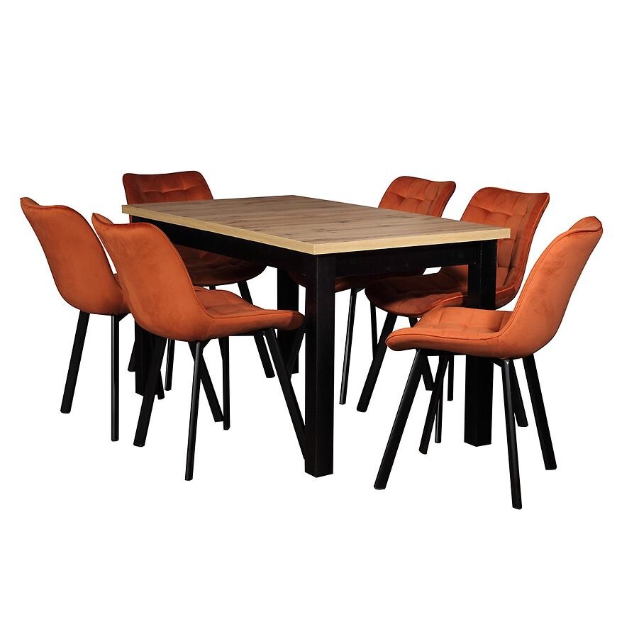 Jídelní set Mira 5 1+6 ST58 140x80+40 artisan/černá W174 skořicové