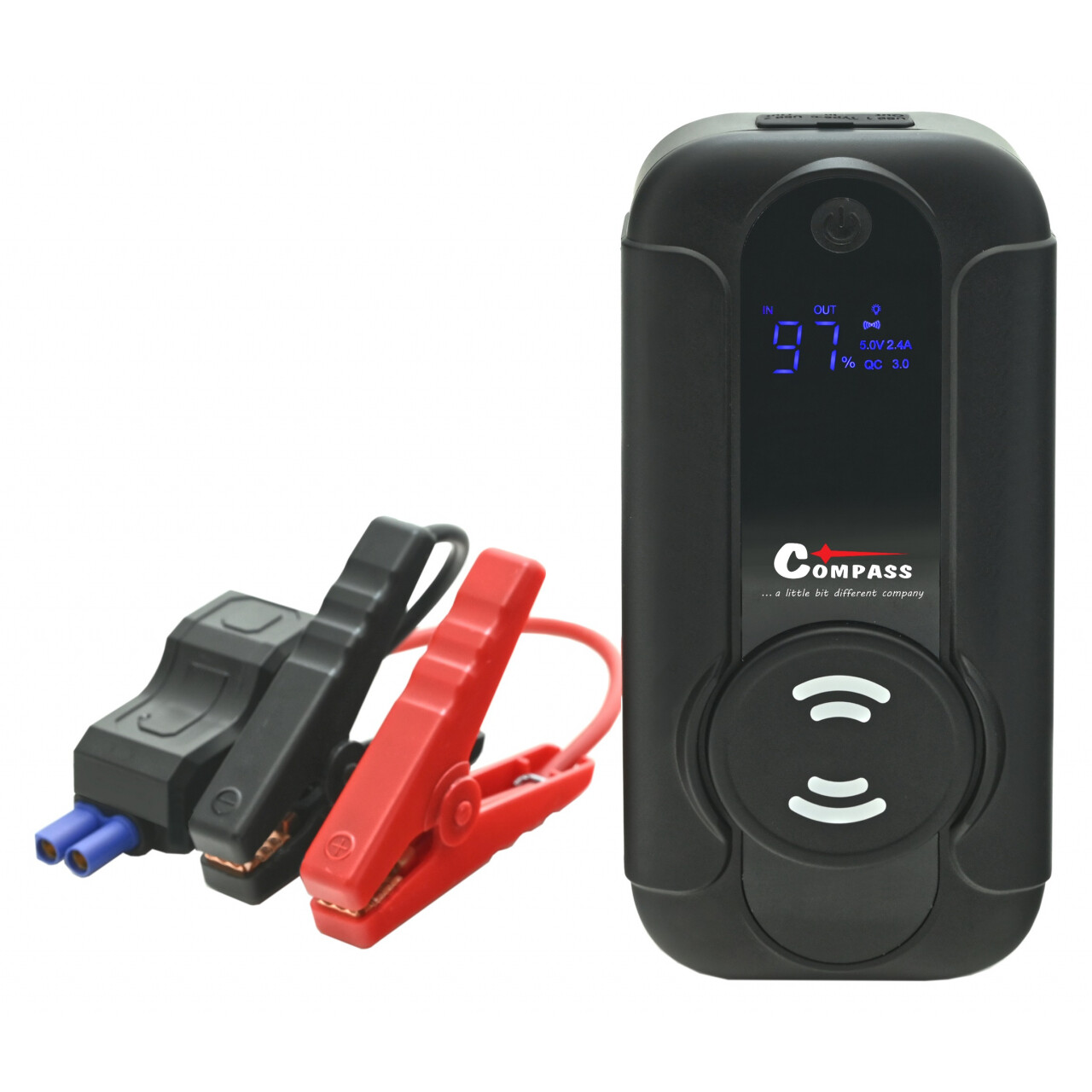 Powerbanka s funkcí Compass Jump Starter 8000mAh 1000A s Qi - černá-červená