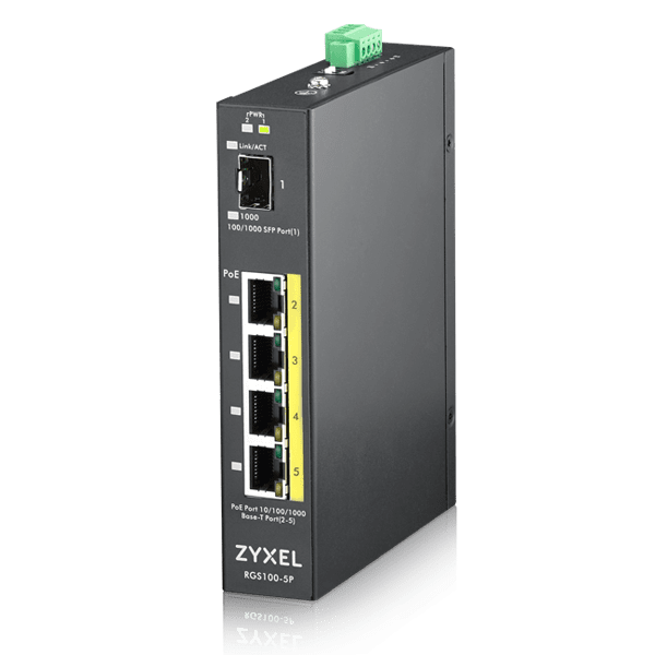 Zyxel 4xGb+1xSFP POE IP30 DIN 120W RGS100-5P