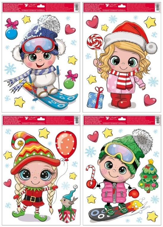 Anděl Vánoční okenní fólie s glitry - Zimní radovánky - 30 x 42 cm - 10726