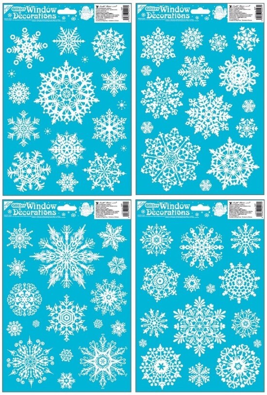 Anděl Vánoční okenní fólie s glitry - Vločky bílé - 20 x 30 cm - 217