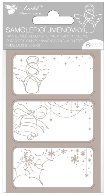 Anděl Samolepicí jmenovky na dárky - stříbrné - 6 ks - 10728