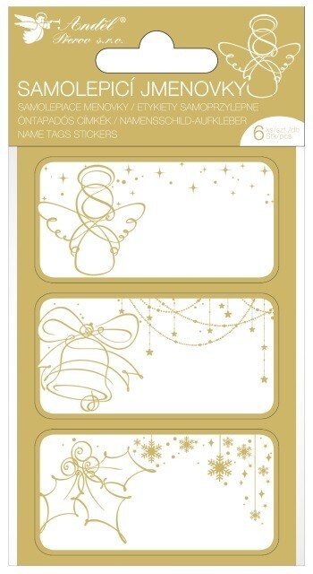 Anděl Samolepicí jmenovky na dárky - zlaté - 6 ks - 10727