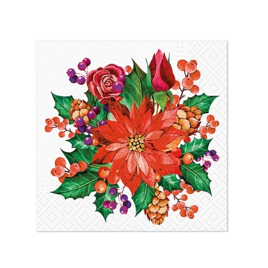 PAW Vánoční ubrousky PAW C - Poinsettia with Cones - SDC238700