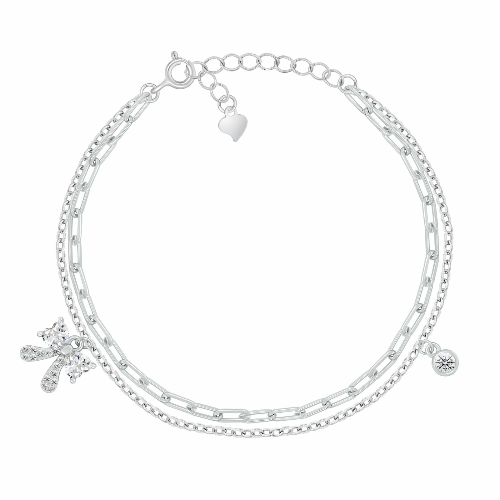 Brilio Silver Dvojitý stříbrný náramek Mašlička se zirkony BRC246W