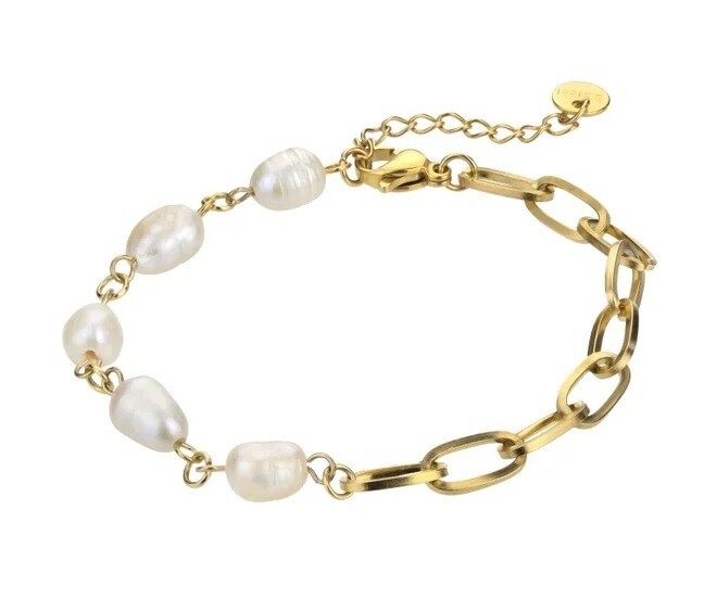 Marc Malone Půvabný pozlacený náramek s perlami Emma Gold Bracelet MCB23001G