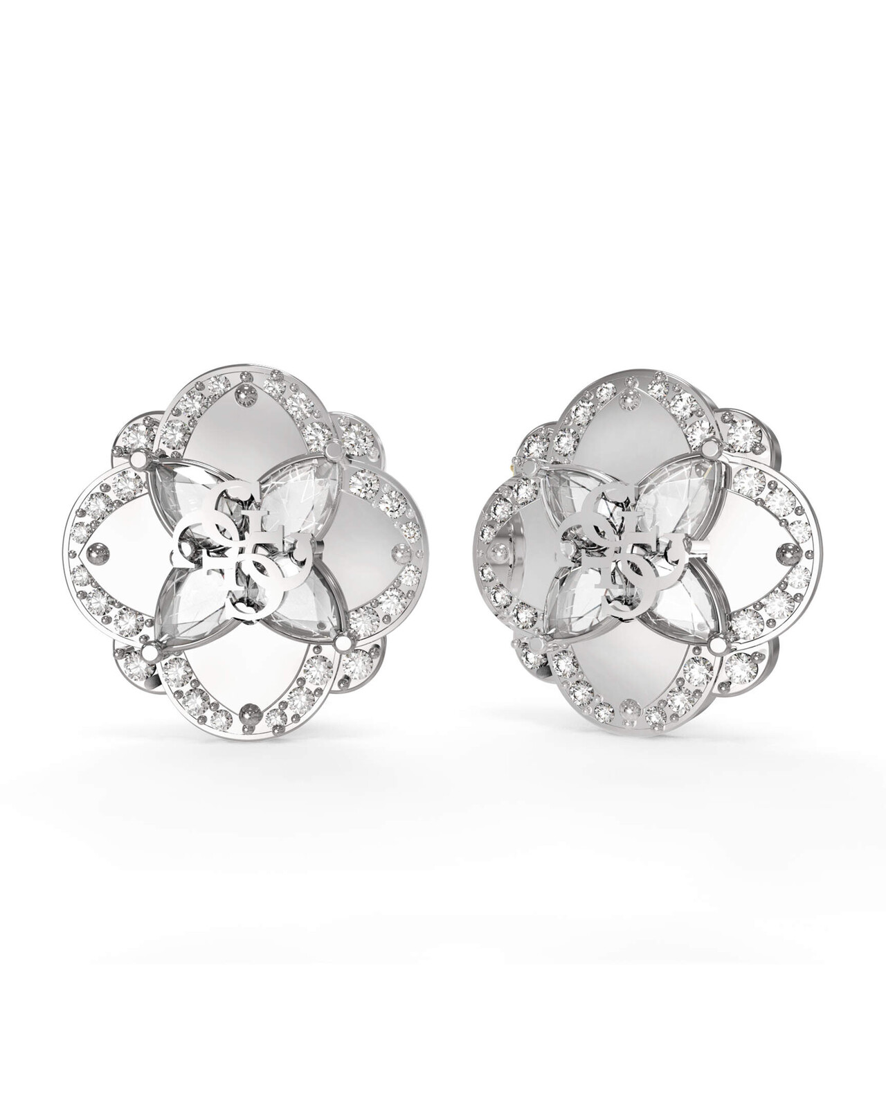 Guess Ocelové peckové náušnice se zirkony Wild Flower JUBE05504JWRHT/U